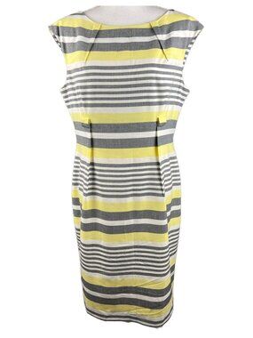 Calvin Klein Yellow & Gray Striped Cap Sleeve Sheath Dress Womens Size 12